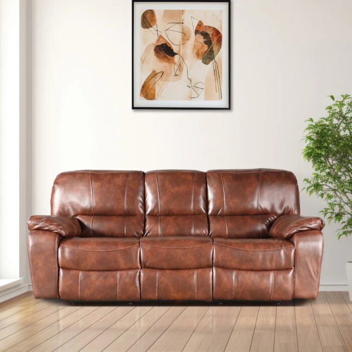 Furnshine - Tristram Leather Fabric Three Seater Recliner Sofa (Brown) - Image 1
