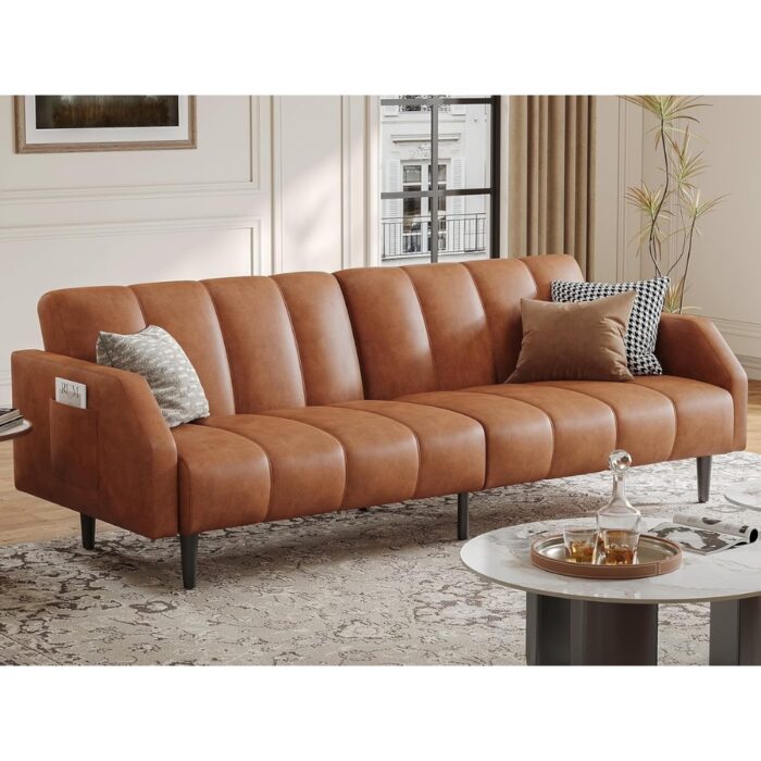 Furnshine - Avri Faux Leather Futon Adjustable Sofa Bed Couch - Image 4