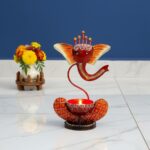 Furnshine -  Presley Ganpati T light Holder for Home Decor – Festive Hand Painted Candle Stand (Red & Orange)
