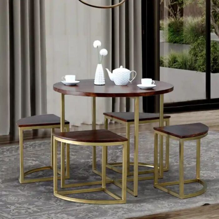 Furn Shine - Cyril 4-Seater Solid Wood & Metal Dining Table Set - Image 1