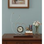 Furnshine - Cody Stethoscope Desk Organizer Clock – Multicolor Metal Heart Showpiece with Pen Holder & Wooden Base for Doctors