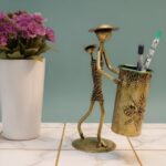 Furnshine - Hyde Iron Man Art Metal Pen Pencil Holder – Handcrafted Antique Gold Desk Organizer Tabletop Decor