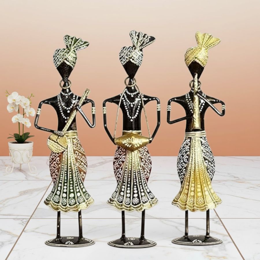 1 Furnshine - Vinny Handcrafted Rajasthani Musician Figurine Set – Iron Folk Art Table Decor (Set of 3 Colors) - Image 1