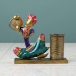 Furnshine - Alton Handcrafted Rajasthani Musician Pen Holder – Artistic Multicolor Metal Desk Organizer for Home & Office Decor