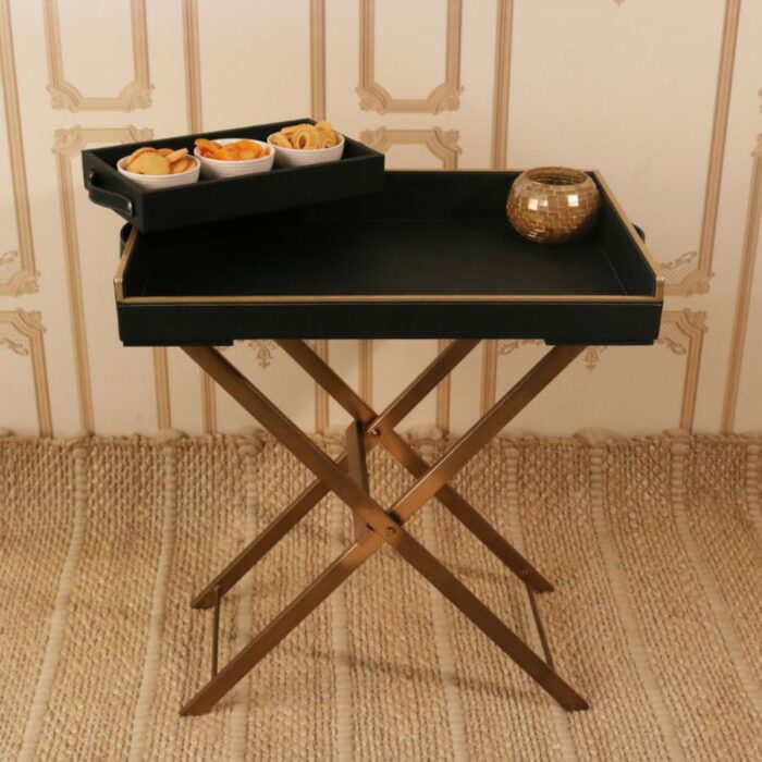 Furnshine - Blacky Foldable Leather Serving Tray Table with Metal Stand - Image 2