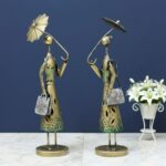 Furnshine - Warner Umbrella Lady Table Decor Set – Handcrafted Ethnic Metal Showpiece for Living Room and Office – World Decor Home Accent