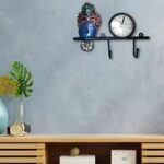 Furnshine - Halston Festive Krishna Clock Holder for Wall | Decorative Metal Clock & Two Key Hanger for Home, Pooja Room & Entryway Décor