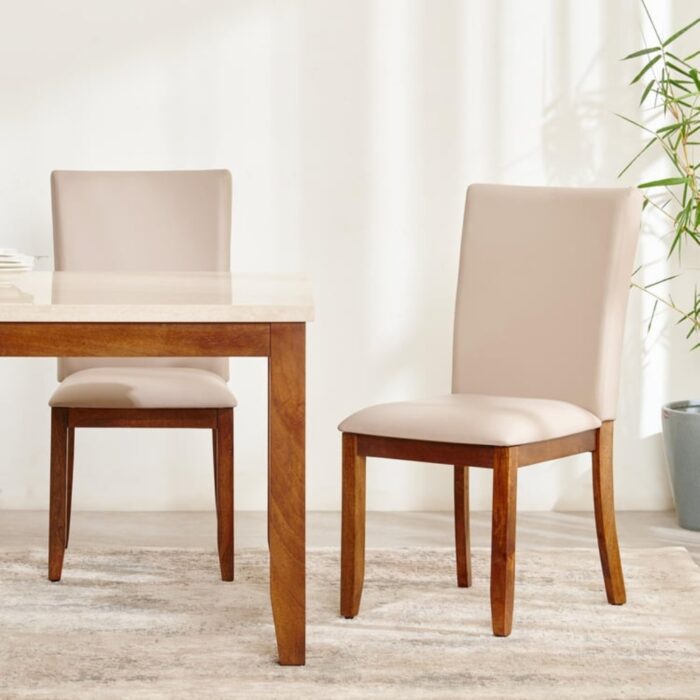 Furnshine - Harper Set of 2 Faux Leather Dining Chairs - Beige - Image 1