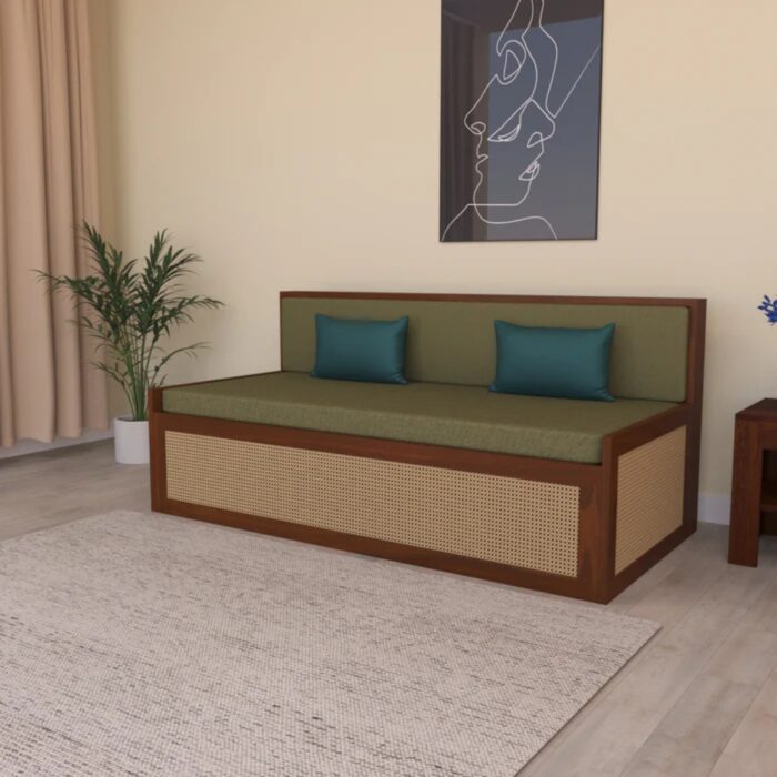 Furnshine - Corby Sheesham Wood 3 Seater Sofa Cum Bed with Cane - Image 1