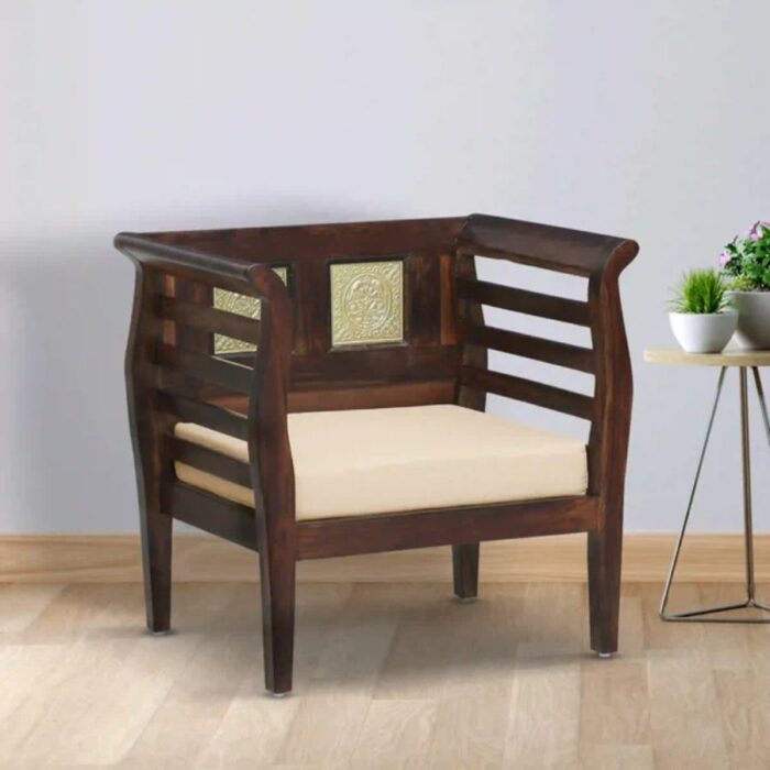 Furn Shine - The Rufus Solid Walnut Finish 1-Seater Sofa (Brown) - Image 1
