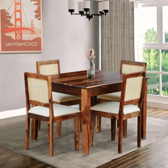 Furnshine - Aaralyn Solid Wood Cane 4 Seater Dining Table Set - Image 1