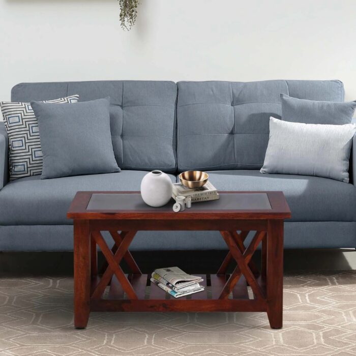 Furnshin - Rekker Sheesham Wood Coffee Table With Open Shelf & Glass Top - Image 1