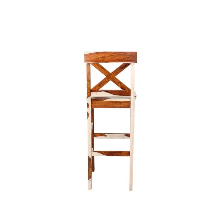 Furnshine - Lenora Solid Wood Set of 2 Bar Stool in White and Teak Finish - Image 3