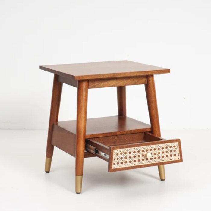 Furnshine - Farrar Solid Wood Rattan Side Table with 1 Drawer - Brown Finish - Image 9