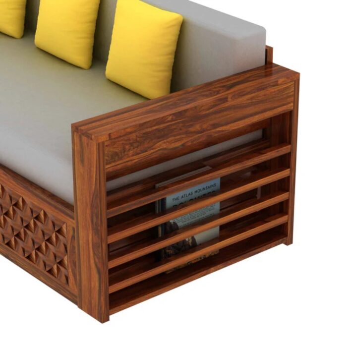 Furnshine - Riggan Solid Sheesham Wood 3 Seater Sofa Cum Bed with Mini Storage and Side Pockets - Image 7