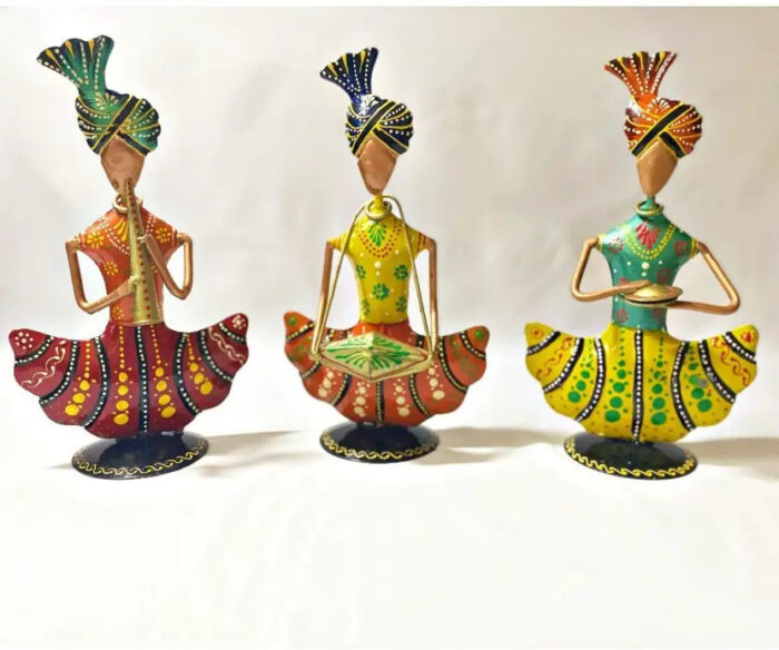 Furn Shine Home Decor Traditional Rajasthani Musicians Pack of 3 Statues (Gold Musician) Decorative Showpiece  (Iron, Multicolor) - Image 3