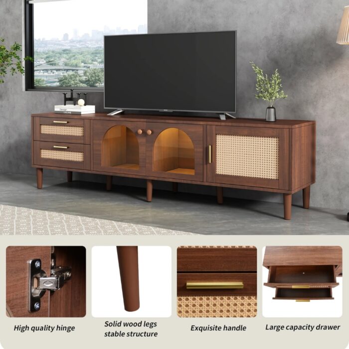 Furnshine - Easton 2 Curved Glass Doors TV Stand with 2 Rattan Drawers & 1 Rattan Door - Image 11