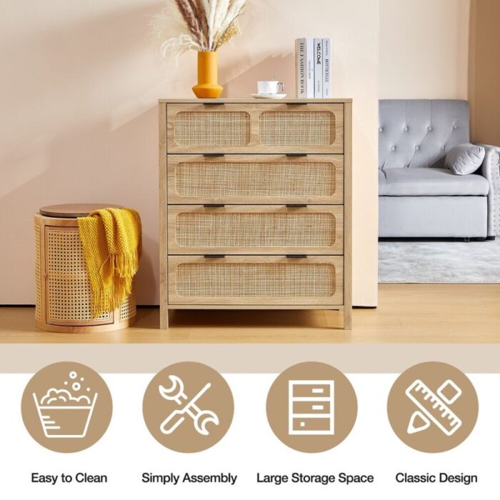 Furnshine - Simpson Wooden Rattan Finish 4-Drawer Chest of Drawer - Image 18