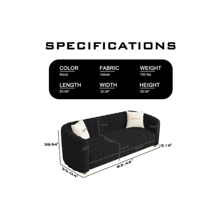 Furnshine - Patsy 83.46" Mid-Century 3-Seater Velvet Sofa with Gold Metal Sphere Legs - Image 14
