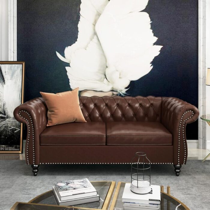 Furnshine - Vere 3 Pieces Faux Leather Chesterfield Sofa with Loveseat & Couch Chair - Image 17