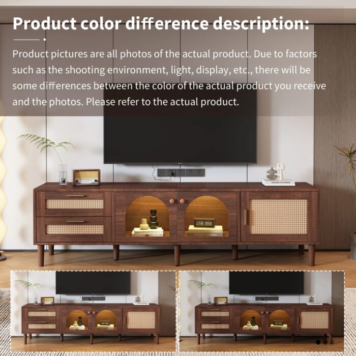 Furnshine - Easton 2 Curved Glass Doors TV Stand with 2 Rattan Drawers & 1 Rattan Door - Image 9