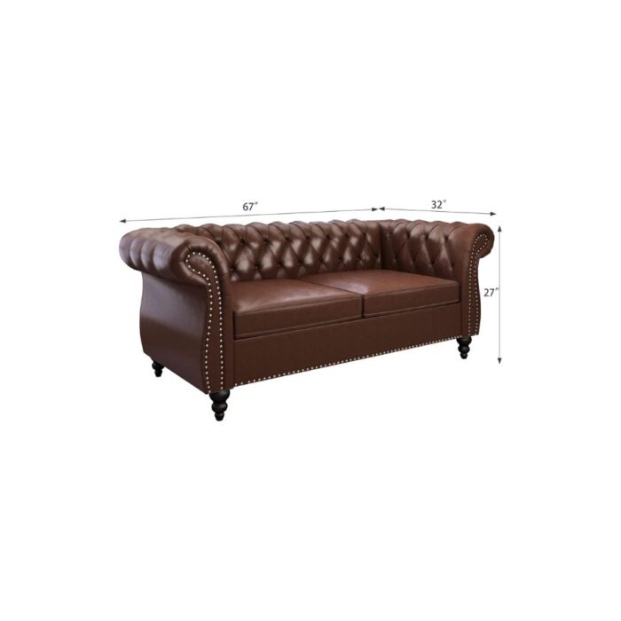 Furnshine - Vere 3 Pieces Faux Leather Chesterfield Sofa with Loveseat & Couch Chair - Image 18