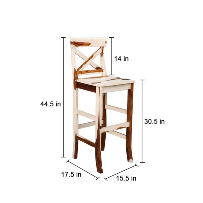 Furnshine - Lenora Solid Wood Set of 2 Bar Stool in White and Teak Finish - Image 9