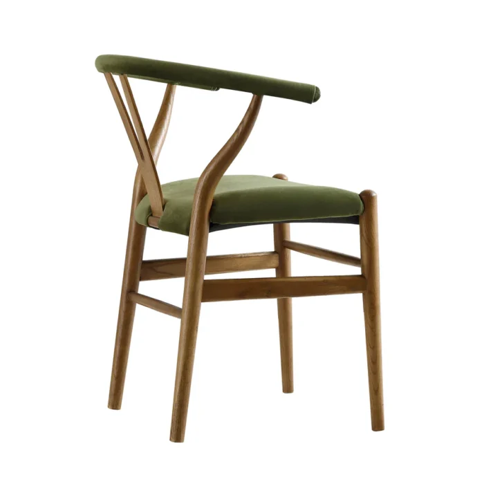 Furnshine - Marilyn Moss Green Velvet and Light Walnut Frame Wishbone Padded Dining Chair - Image 5