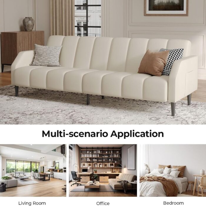 Furnshine - Avri Faux Leather Futon Adjustable Sofa Bed Couch - Image 11