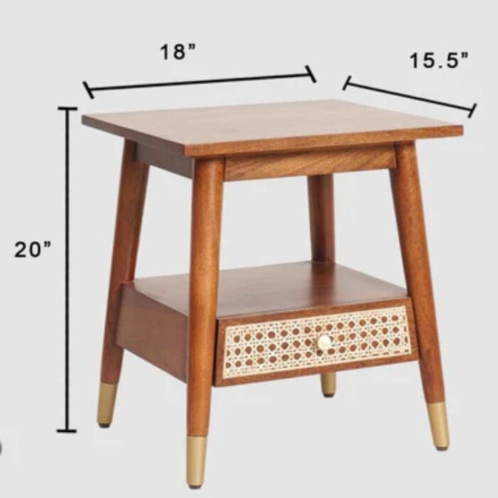 Furnshine - Farrar Solid Wood Rattan Side Table with 1 Drawer - Brown Finish - Image 12