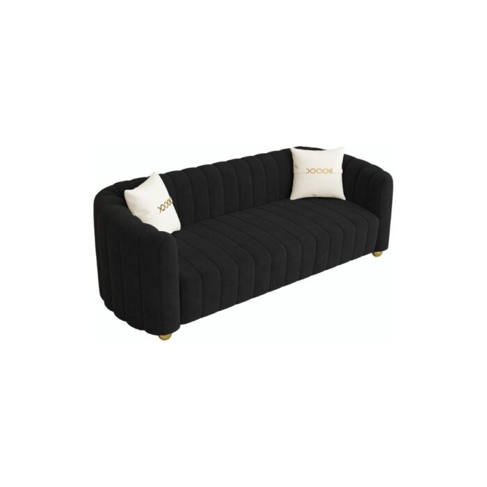 Furnshine - Patsy 83.46" Mid-Century 3-Seater Velvet Sofa with Gold Metal Sphere Legs - Image 16
