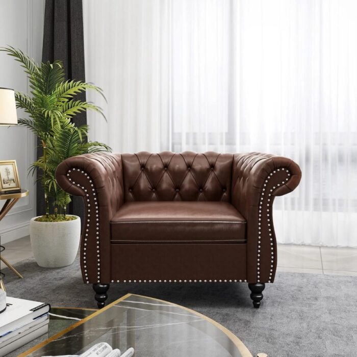 Furnshine - Vere 3 Pieces Faux Leather Chesterfield Sofa with Loveseat & Couch Chair - Image 19