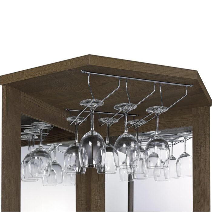 Furnshine - Rustic Oak Corner Bar Cabinet with Stemware Rack & Wine Storage - Image 12