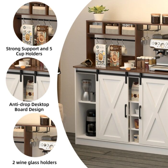 Furnshine - Byatt Coffee Bar Cabinet with Sliding Barn Door Storage - Image 10