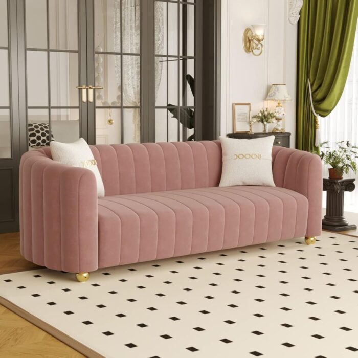 Furnshine - Patsy 83.46" Mid-Century 3-Seater Velvet Sofa with Gold Metal Sphere Legs - Image 17