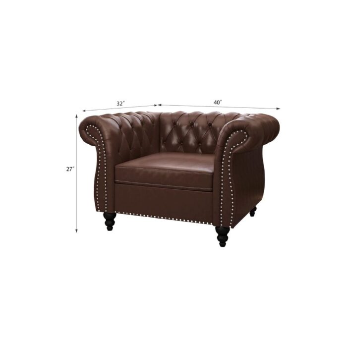 Furnshine - Vere 3 Pieces Faux Leather Chesterfield Sofa with Loveseat & Couch Chair - Image 20