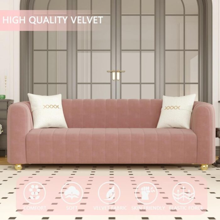 Furnshine - Patsy 83.46" Mid-Century 3-Seater Velvet Sofa with Gold Metal Sphere Legs - Image 18