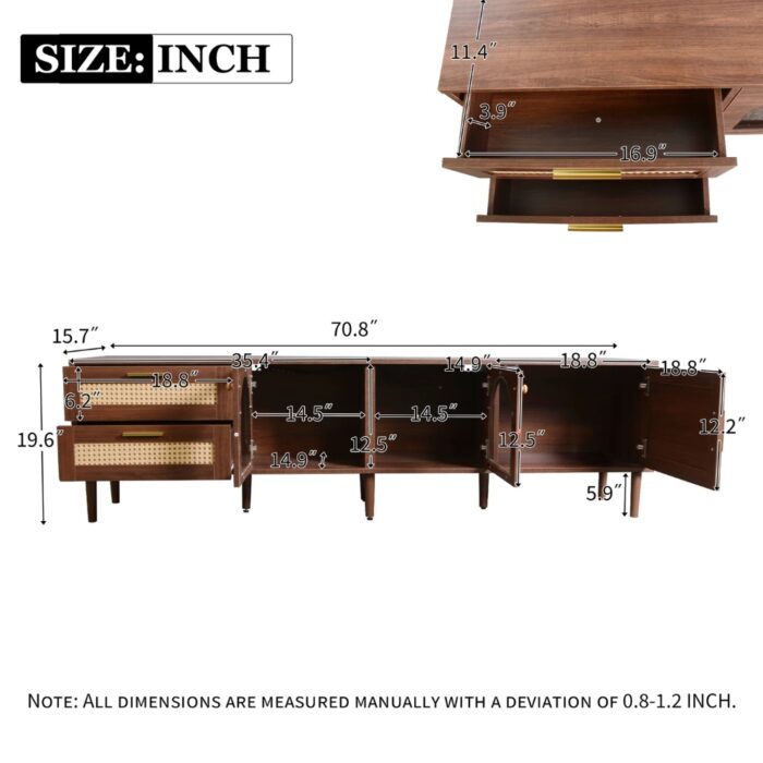 Furnshine - Easton 2 Curved Glass Doors TV Stand with 2 Rattan Drawers & 1 Rattan Door - Image 17