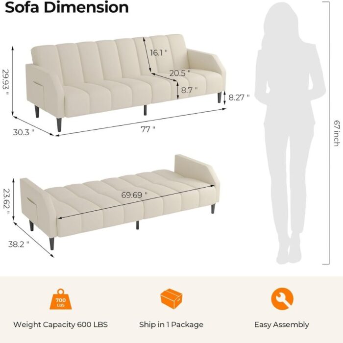 Furnshine - Avri Faux Leather Futon Adjustable Sofa Bed Couch - Image 13