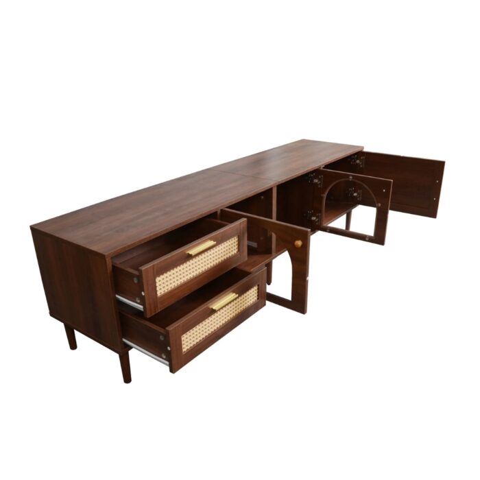 Furnshine - Easton 2 Curved Glass Doors TV Stand with 2 Rattan Drawers & 1 Rattan Door - Image 16