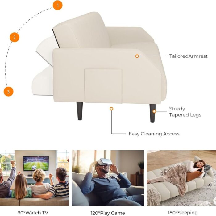 Furnshine - Avri Faux Leather Futon Adjustable Sofa Bed Couch - Image 14