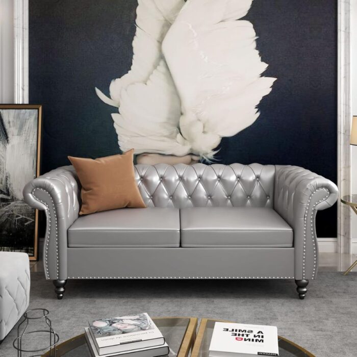 Furnshine - Vere 3 Pieces Faux Leather Chesterfield Sofa with Loveseat & Couch Chair - Image 23
