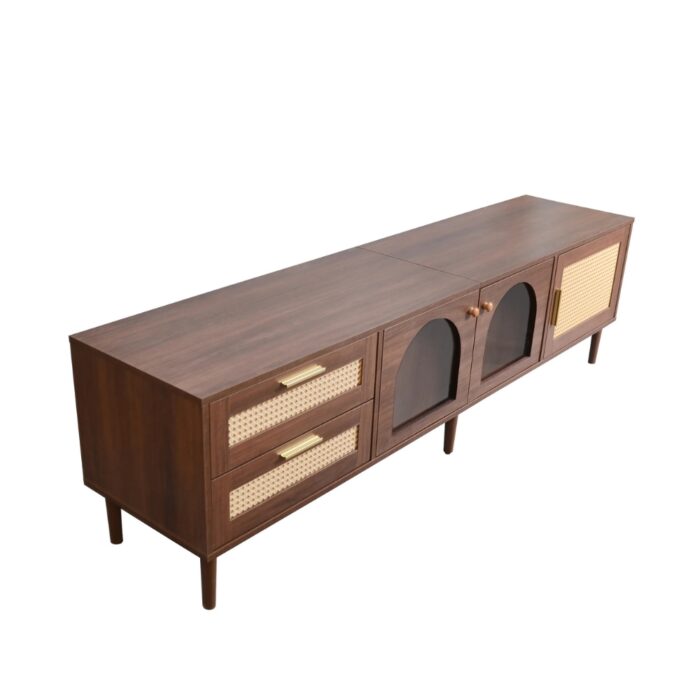 Furnshine - Easton 2 Curved Glass Doors TV Stand with 2 Rattan Drawers & 1 Rattan Door - Image 15