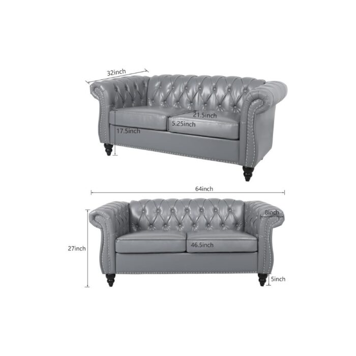 Furnshine - Vere 3 Pieces Faux Leather Chesterfield Sofa with Loveseat & Couch Chair - Image 24