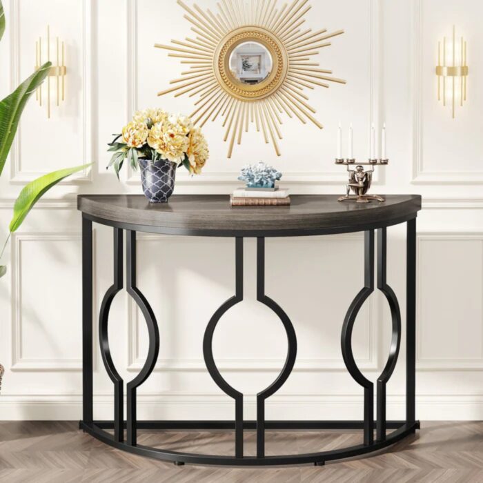 Furnshine - 43.3" Industrial Semi Circle Half Moon Console Table for Entryway with Metal Base - Image 3