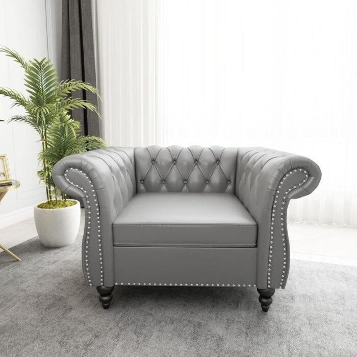 Furnshine - Vere 3 Pieces Faux Leather Chesterfield Sofa with Loveseat & Couch Chair - Image 25