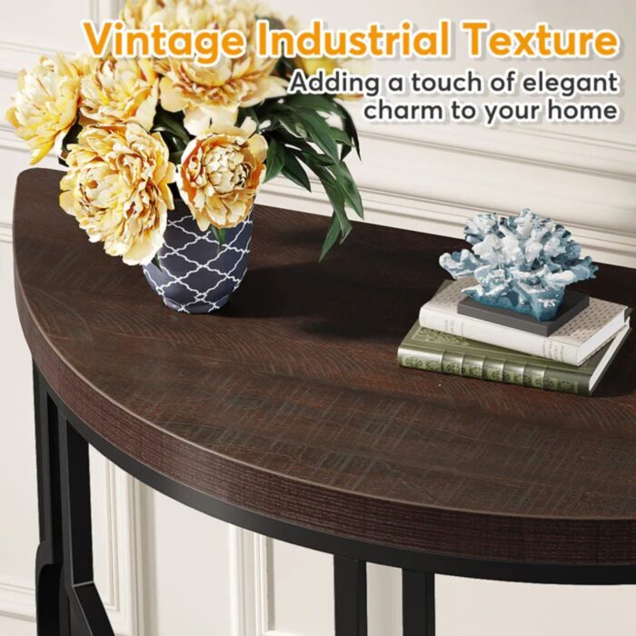 Furnshine - 43.3" Industrial Semi Circle Half Moon Console Table for Entryway with Metal Base - Image 5