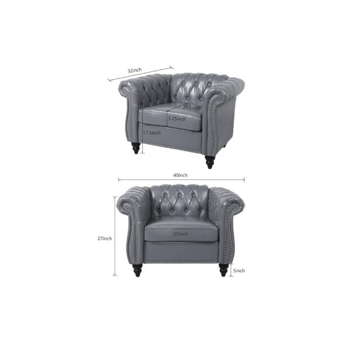 Furnshine - Vere 3 Pieces Faux Leather Chesterfield Sofa with Loveseat & Couch Chair - Image 26