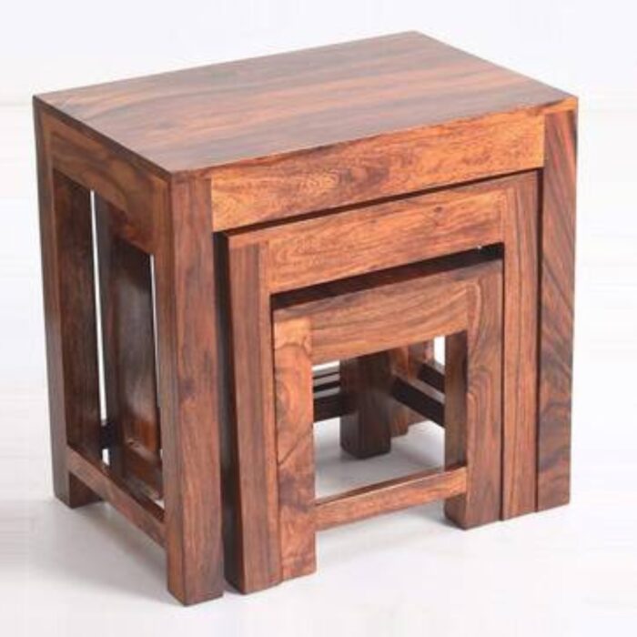 Furnshine - Multipurpose Sheesham Wood Nesting Table Set of 3 Stools - Image 2