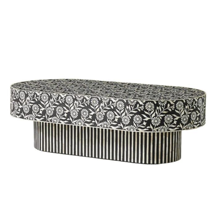 Furn Shine | Anamika Luxury Bone Inlay Oval Coffee Table | Floral Pattern Coffee Table | Inlaid Coffee Table | Hand Carved Bone Coffee Table | Central Table for Livingroom, Drawing room, Restaurant - Image 1